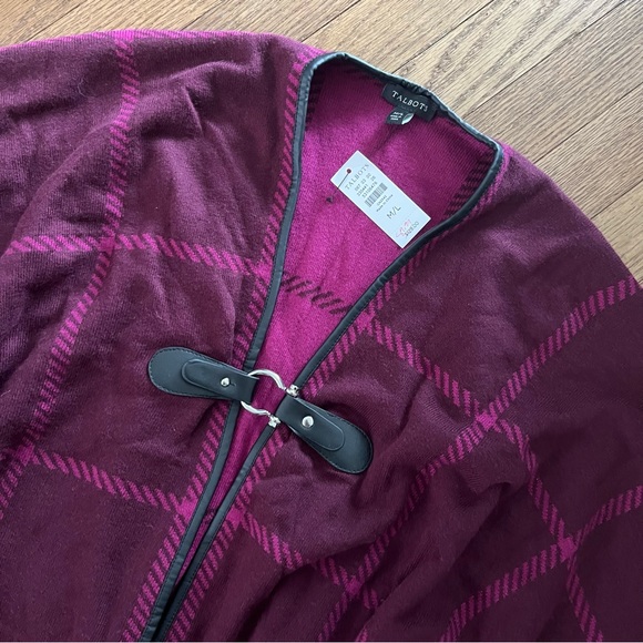 Talbots Trimmed Plaid Ruana/Cape/Pancho Fuchsia M/L - Picture 2 of 5